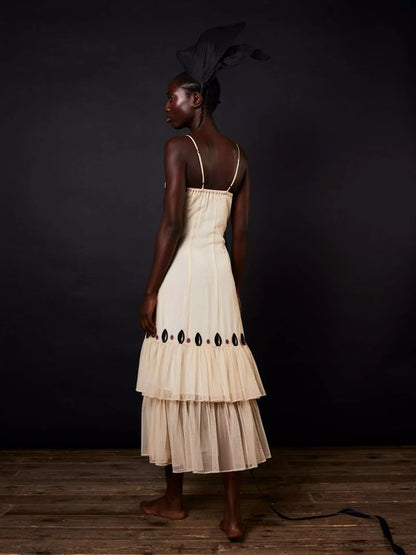 Vestido midi de tul marfil