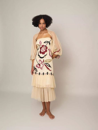 Vestido midi de tul marfil