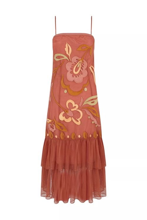 Vestido teja midi de tul