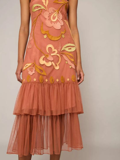 Vestido teja midi de tul