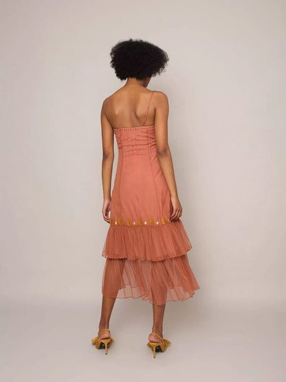 Vestido teja midi de tul