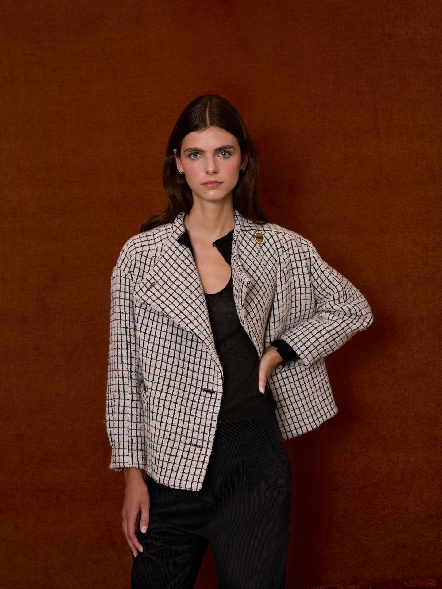 Cazadora cuadros marfil