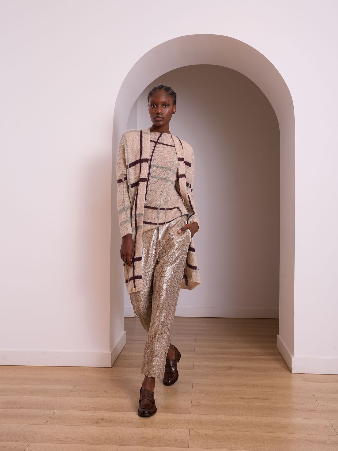 Chaqueta de cuadros color crudo