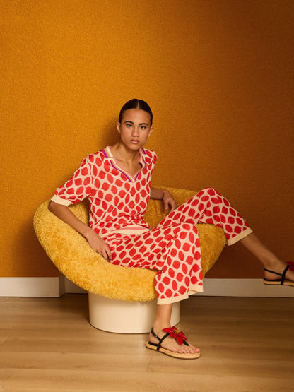 Pantalón intarsia coral