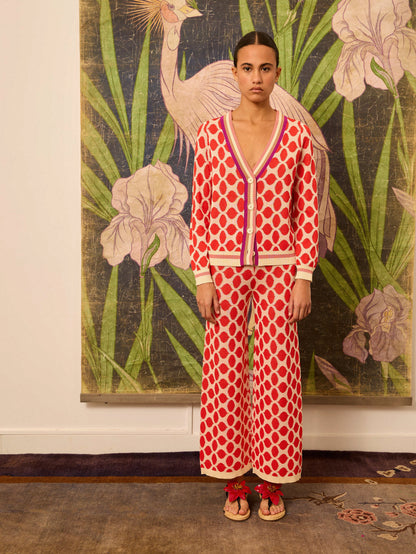 Pantalón intarsia coral