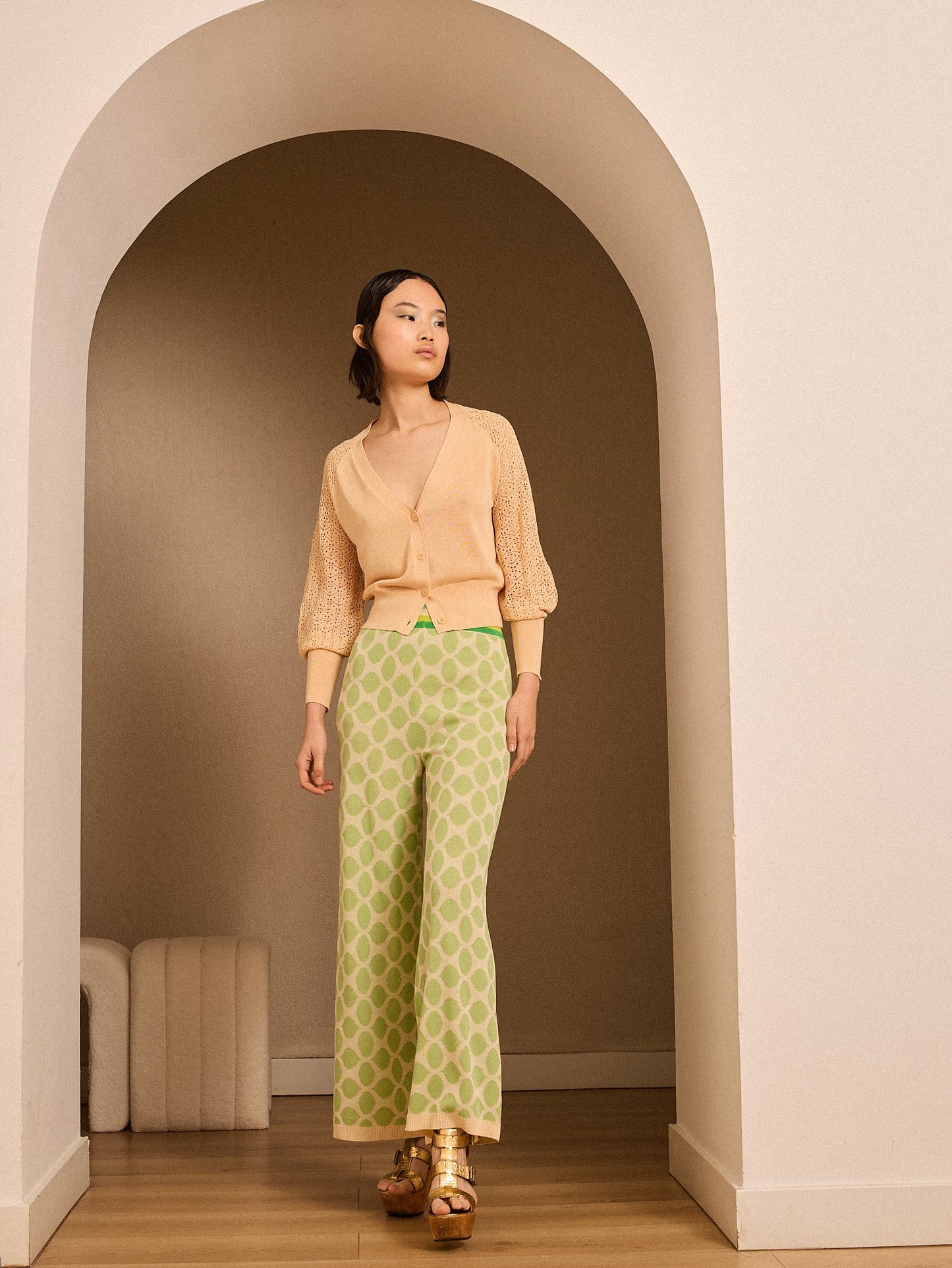 Pantalón intarsia verde