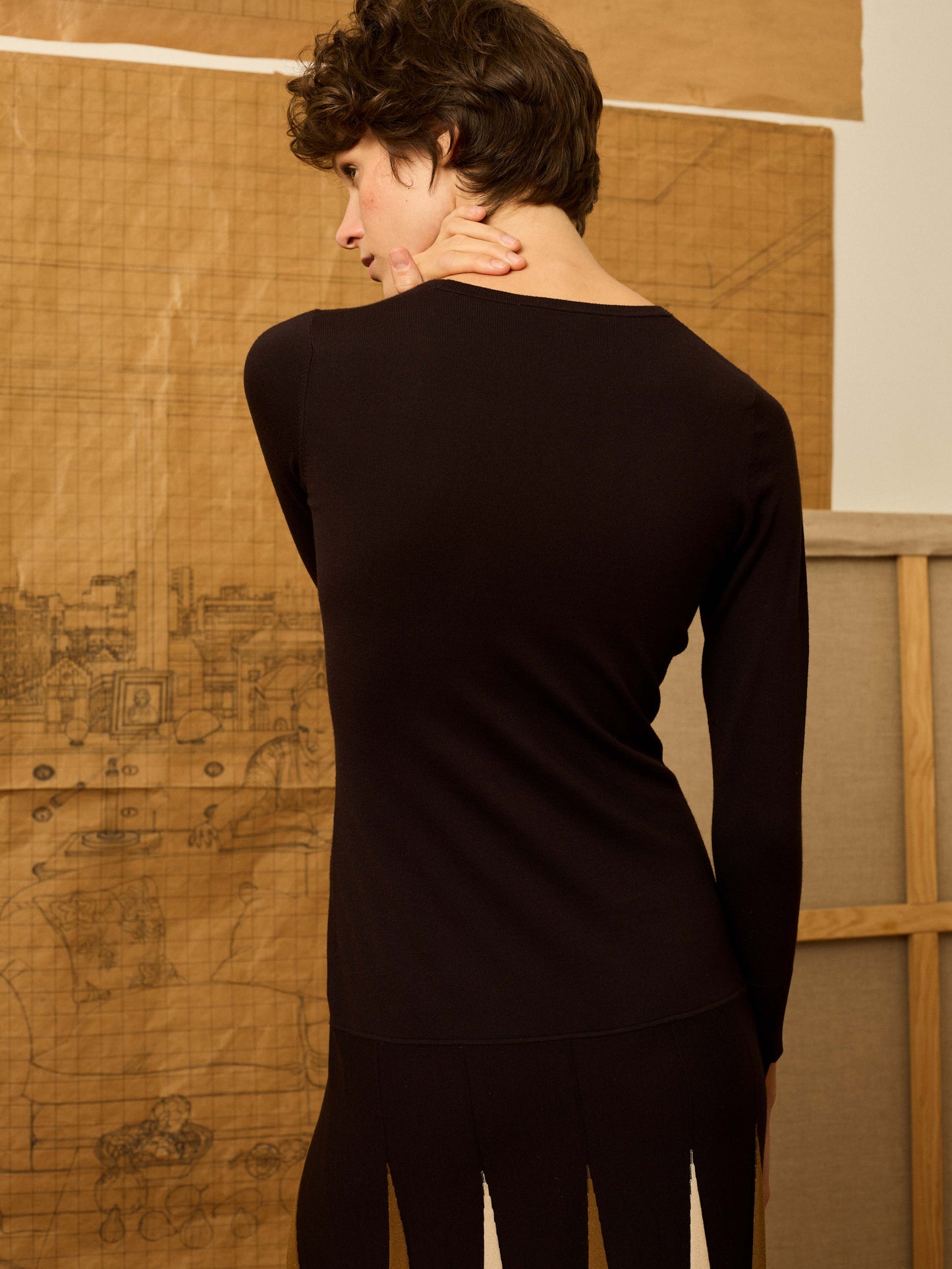 Vestido de punto blanco y negro