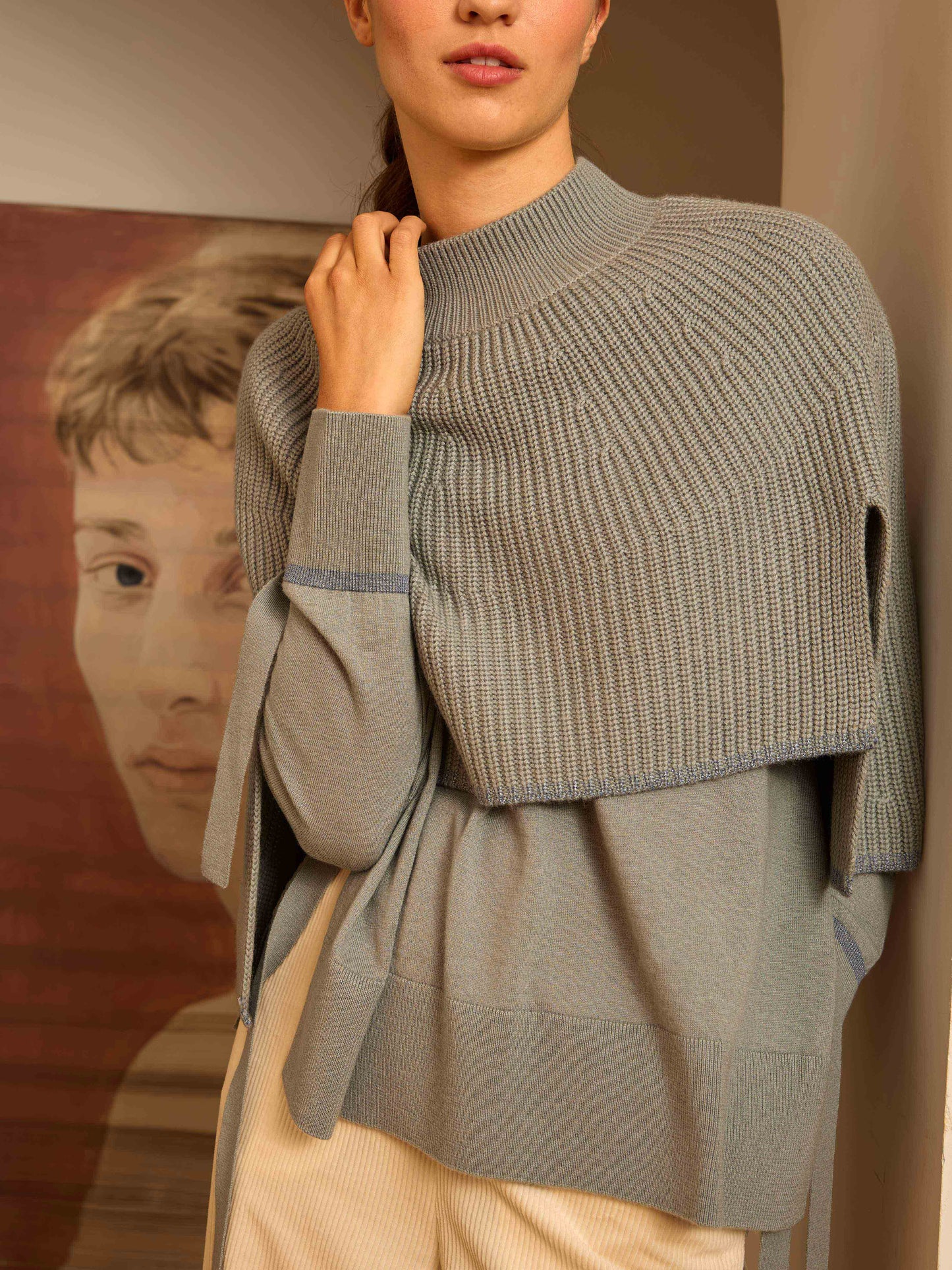 Poncho canalé aguamarina