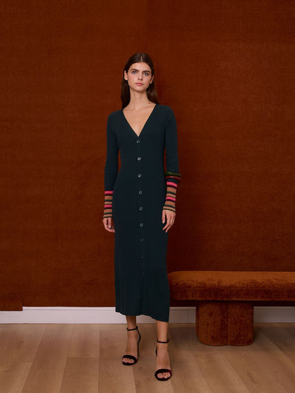 Vestido abotonado verde botella