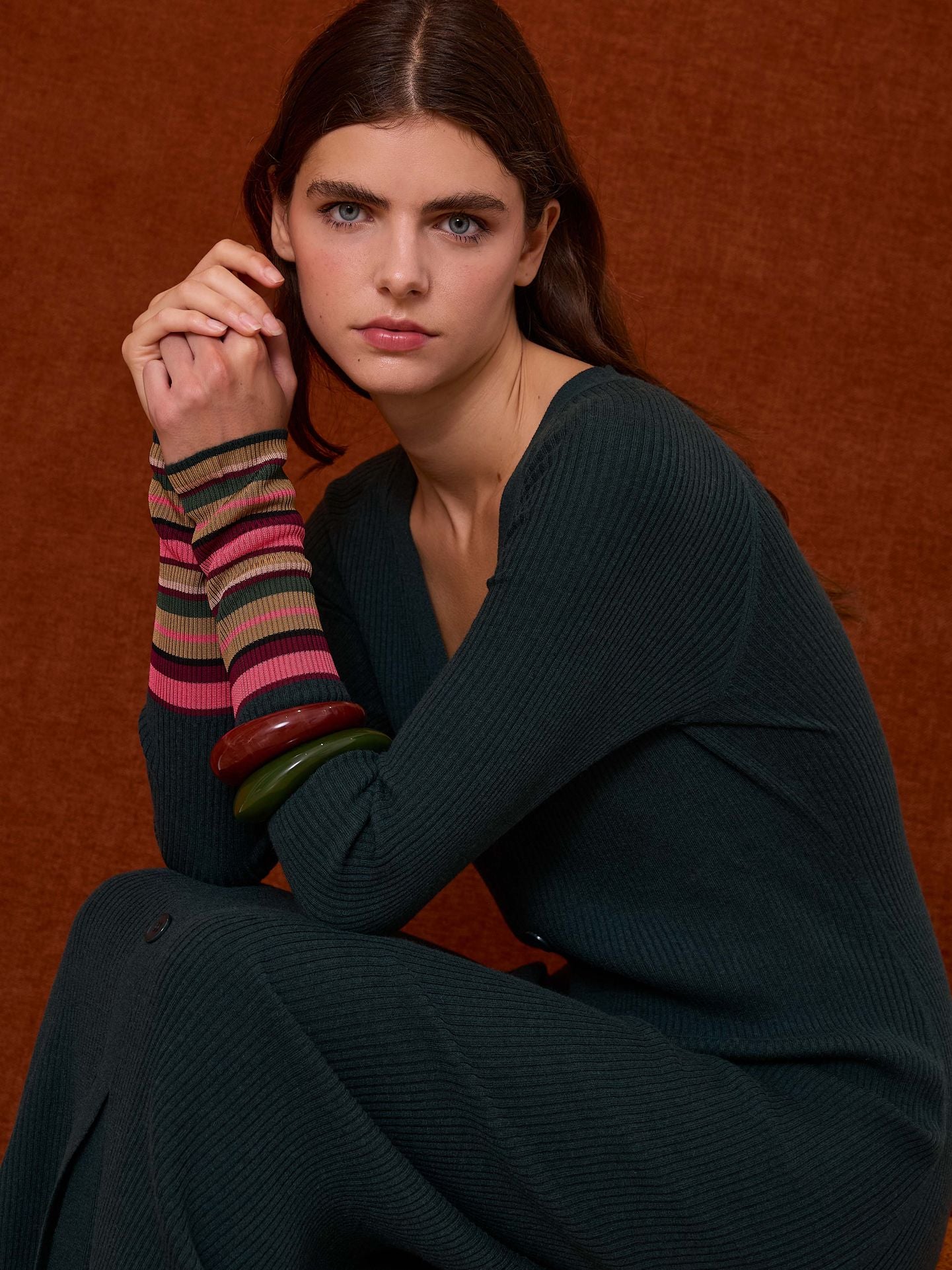 Vestido abotonado verde botella