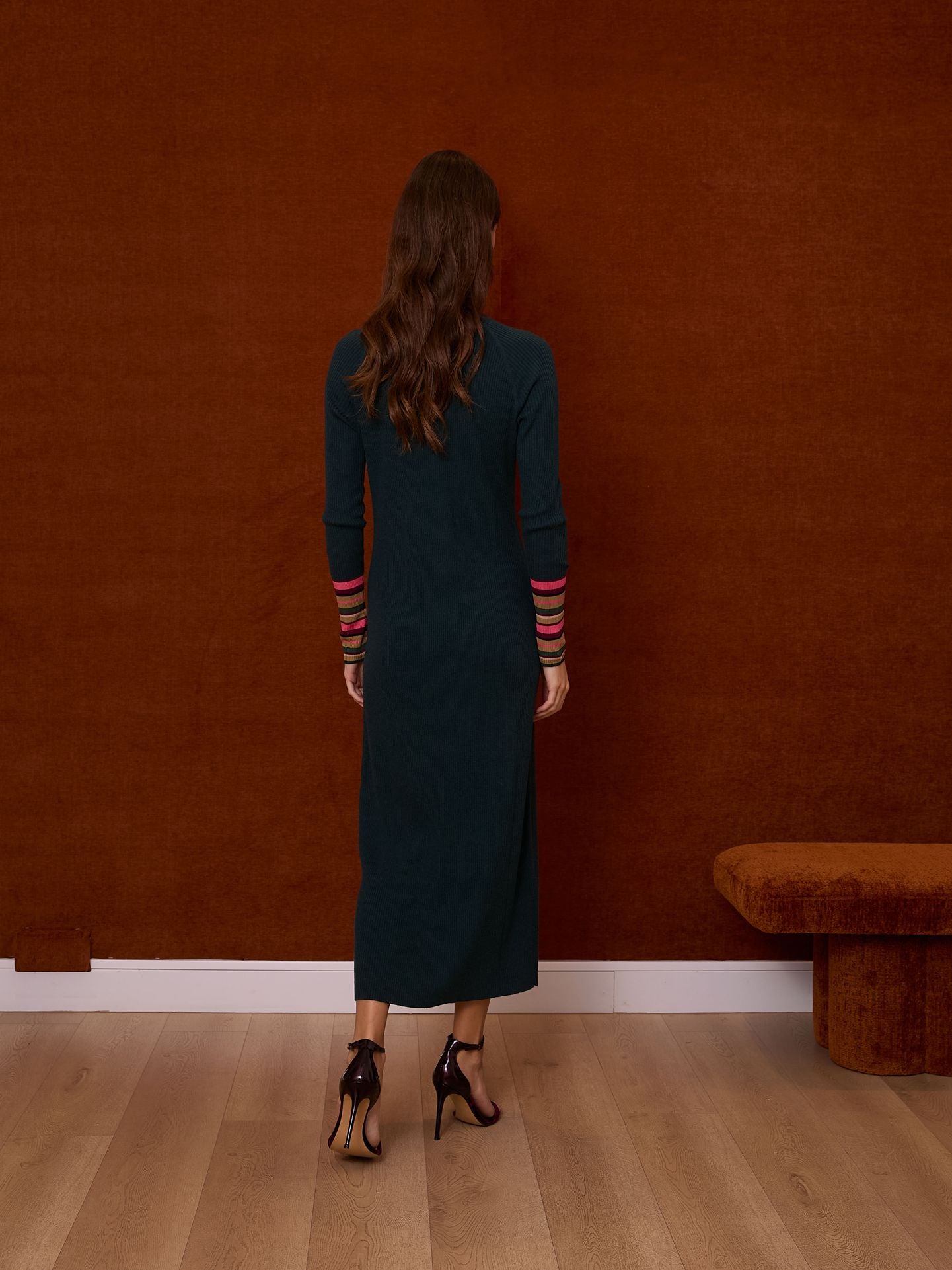 Vestido abotonado verde botella