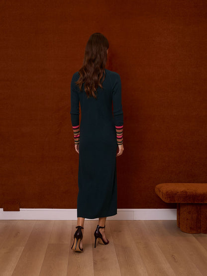 Vestido abotonado verde botella