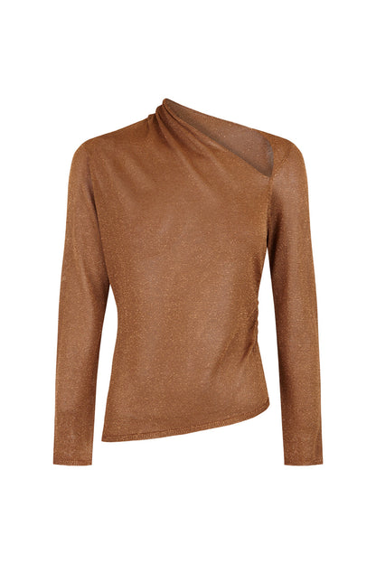 Jersey cuello asimétrico color cobre