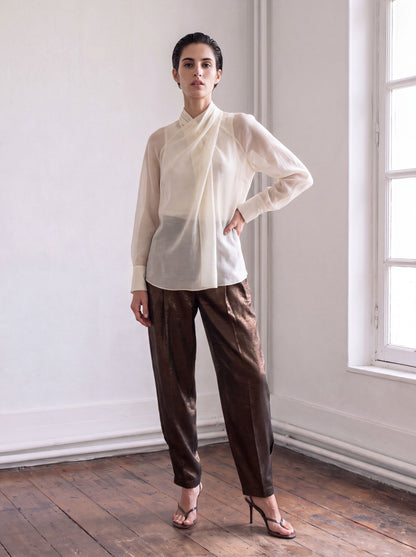 Blusa cuello cruzado marfil