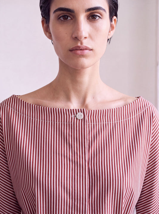 Camisa popelín de rayas terracota