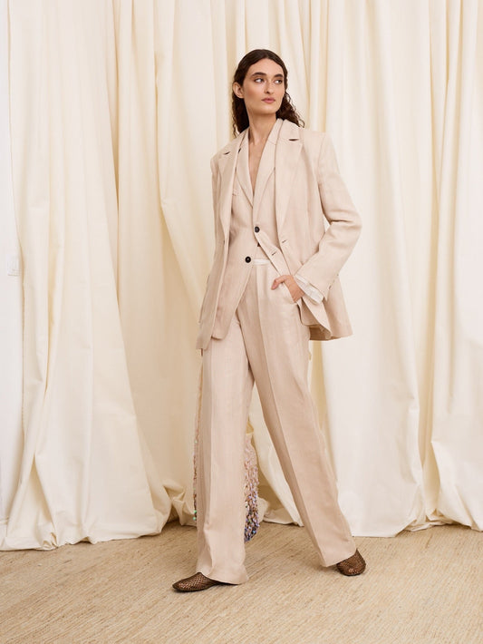 Pantalón con lino beige