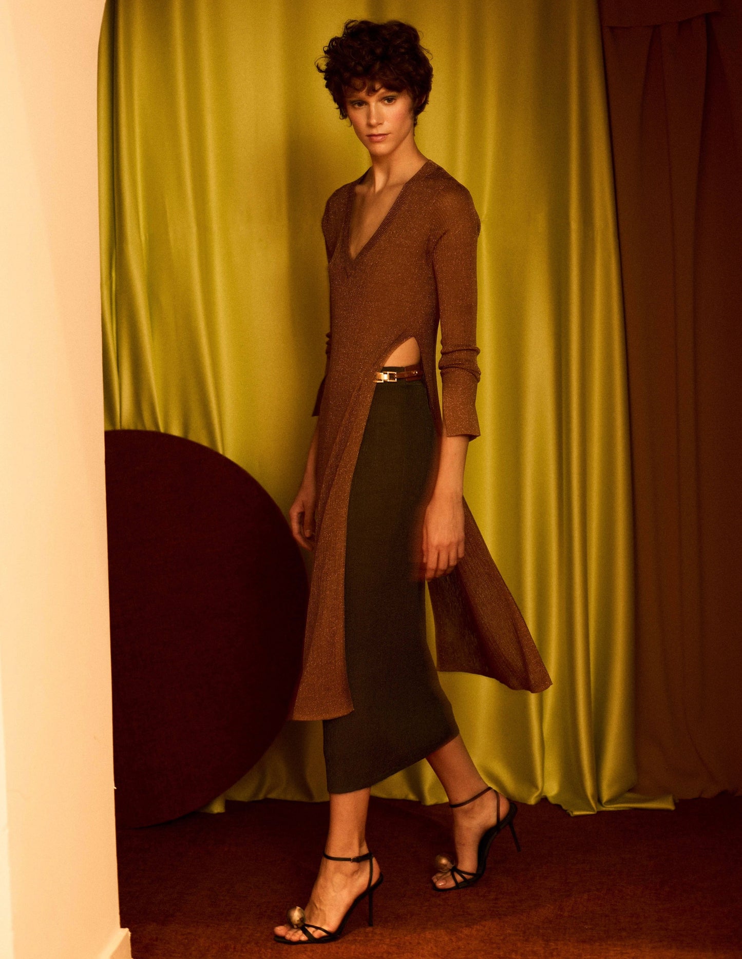 Falda de lurex con canalé plomo