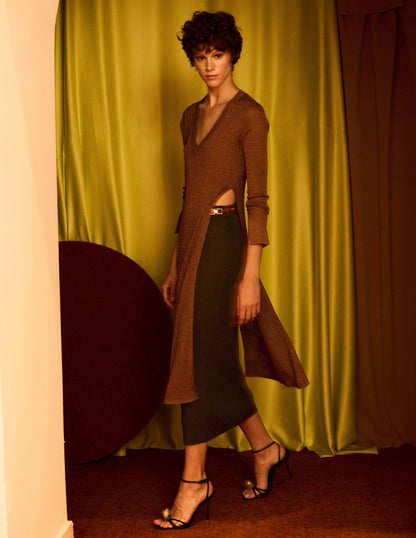 Falda de lurex con canalé plomo