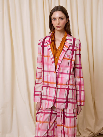 Blazer de cuadros rosa