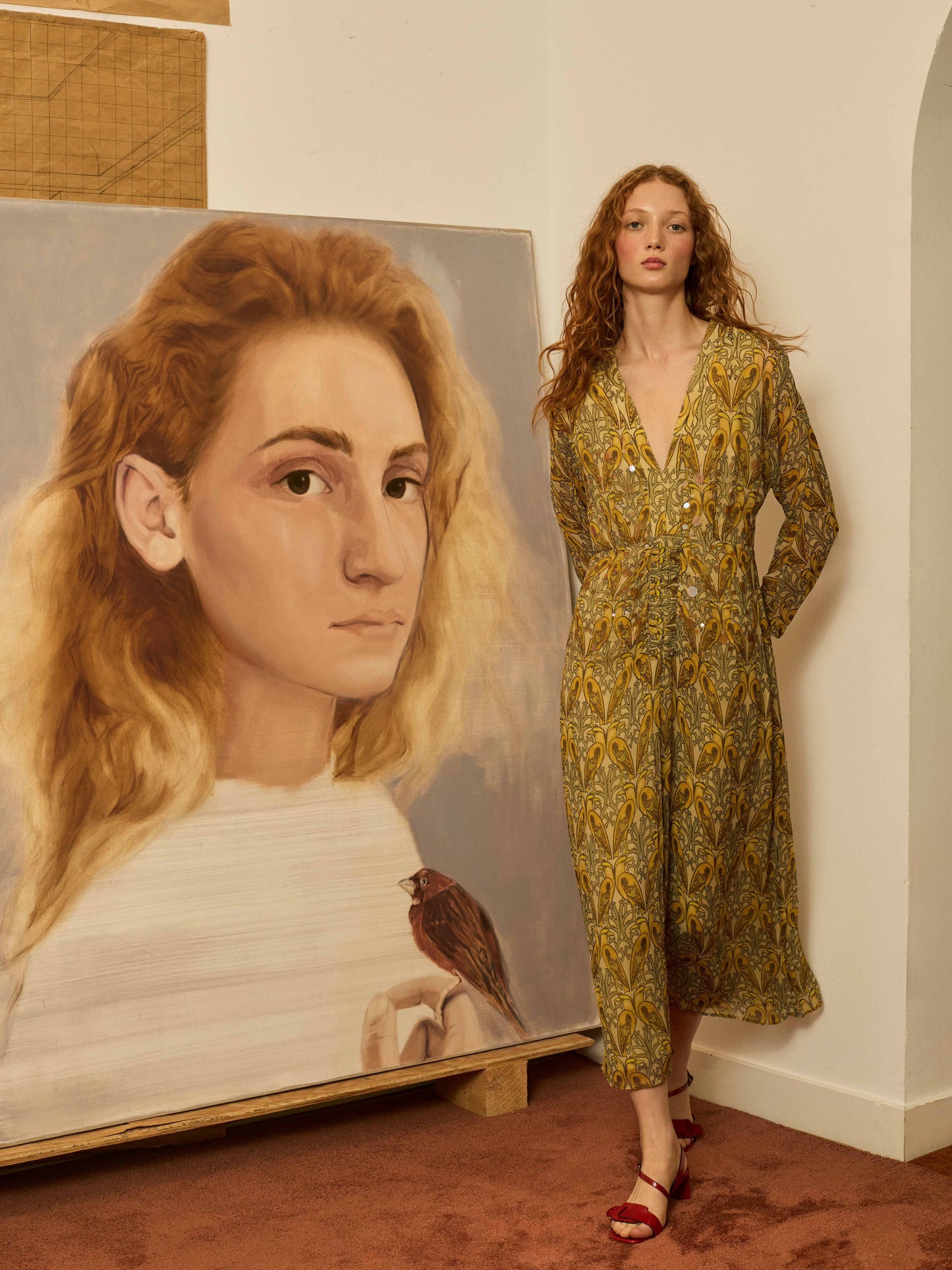 Vestido midi pájaros