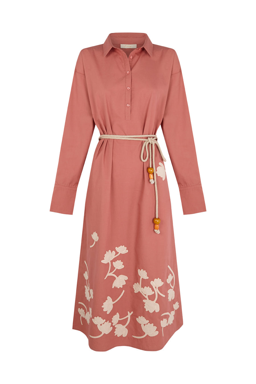 Vestido camisero con cuerda coral