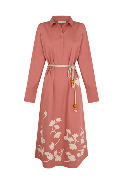 Vestido camisero con cuerda coral