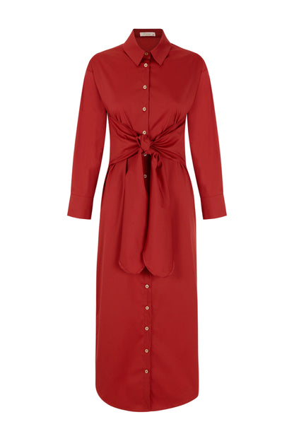 Vestido de poeplín camisero teja