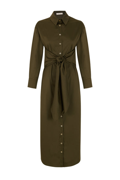 Vestido camisero kaki popelín