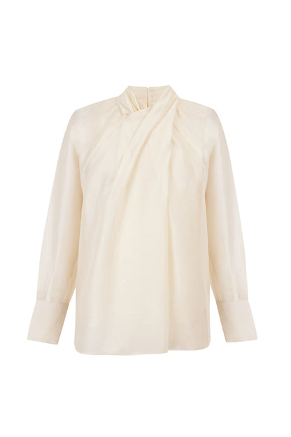 Blusa cuello cruzado marfil
