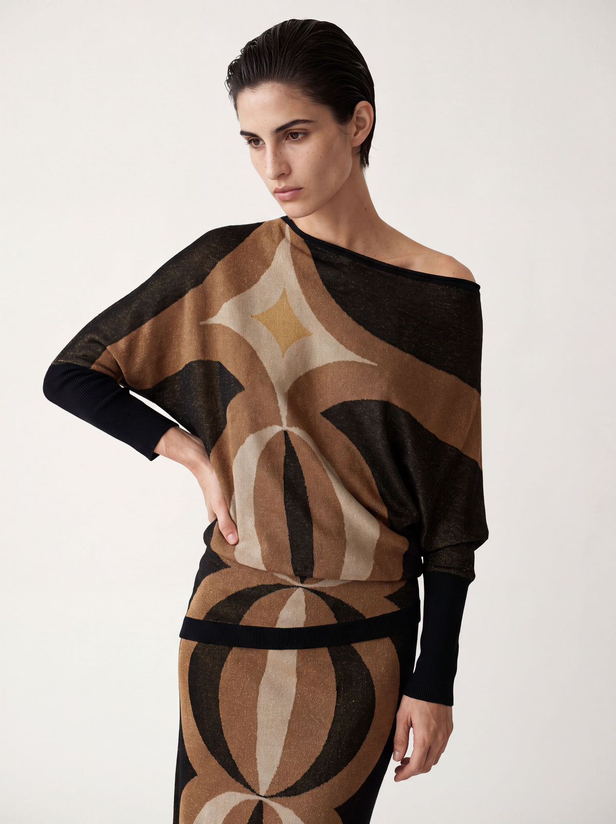 Jersey en jacquard de lurex dorado