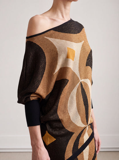 Jersey en jacquard de lurex dorado