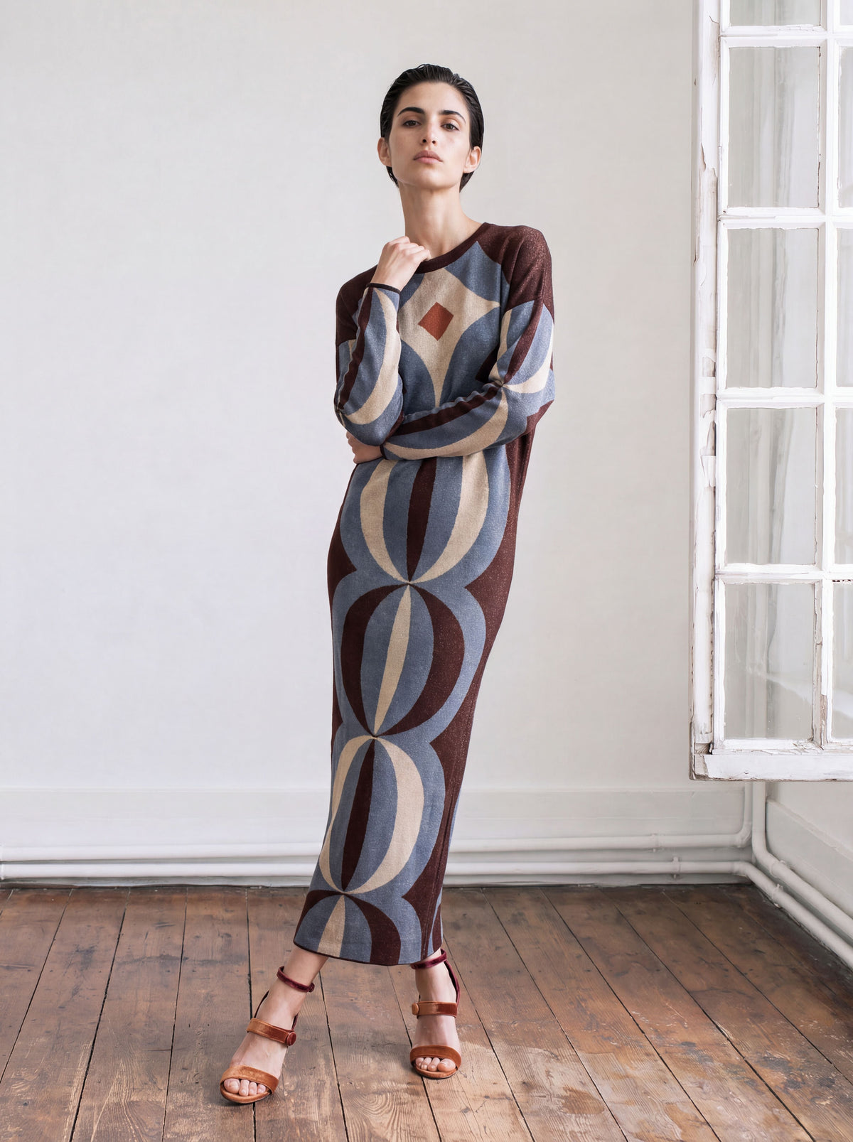 Vestido de jacquard en lurex azul