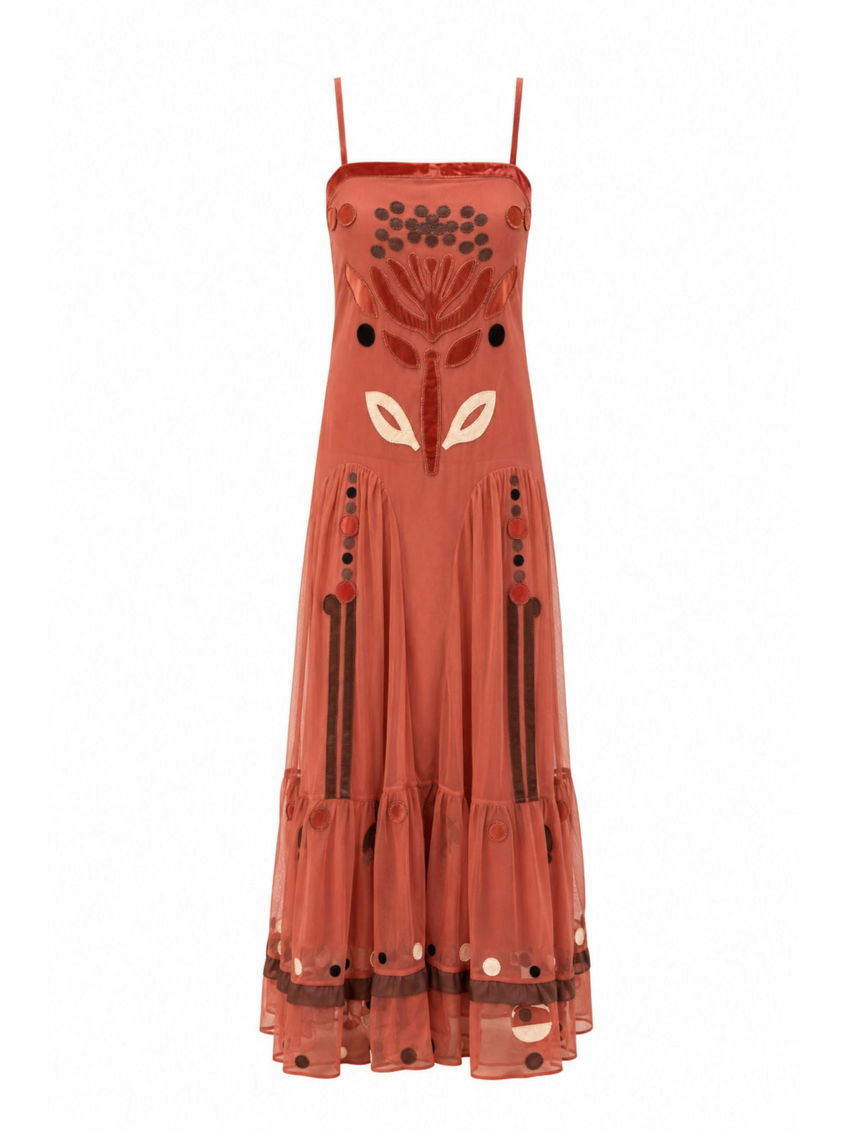 Vestido de tul bordado coral