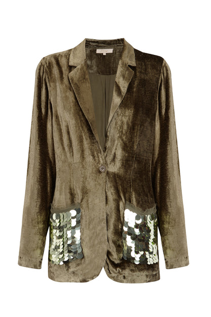 Blazer de terciopelo y lentejuelas verde