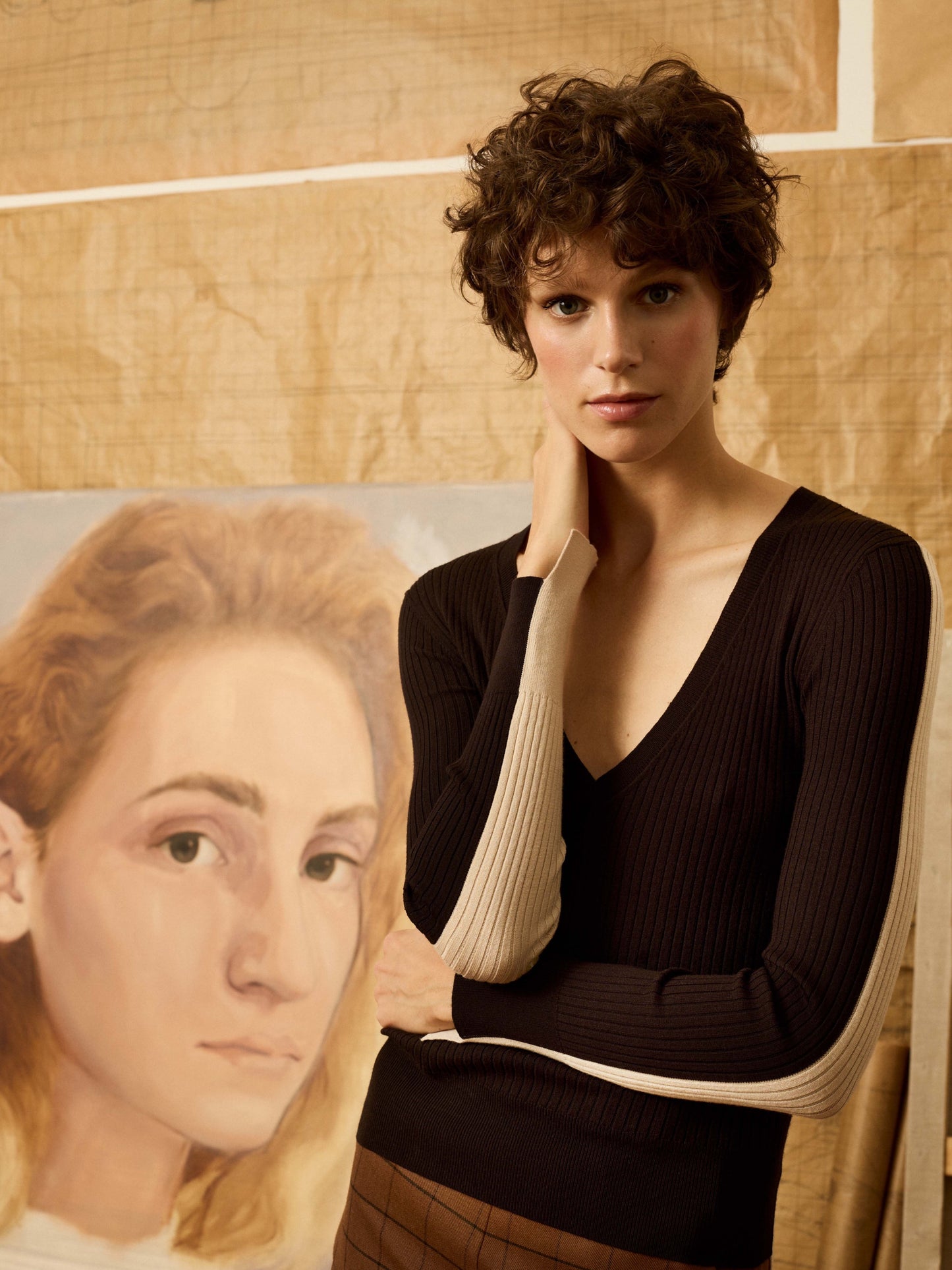 Jersey pico marfil y negro