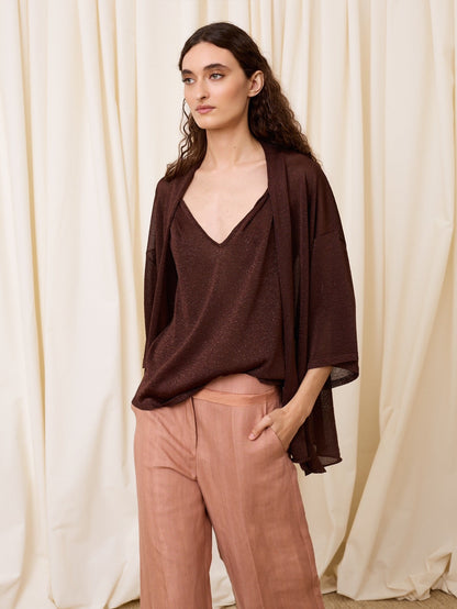 Top de lurex escote pico chocolate