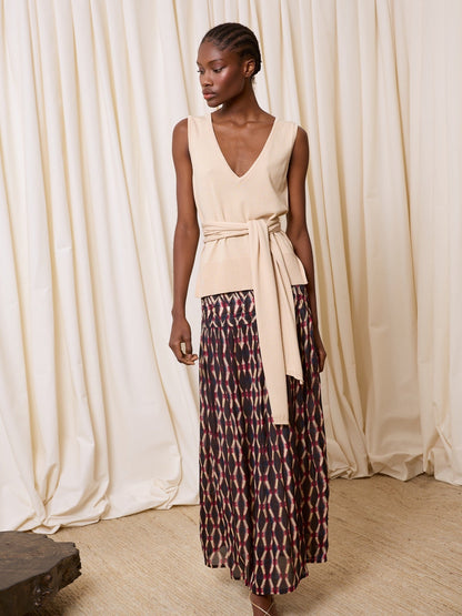 Top de punto con lazo beige