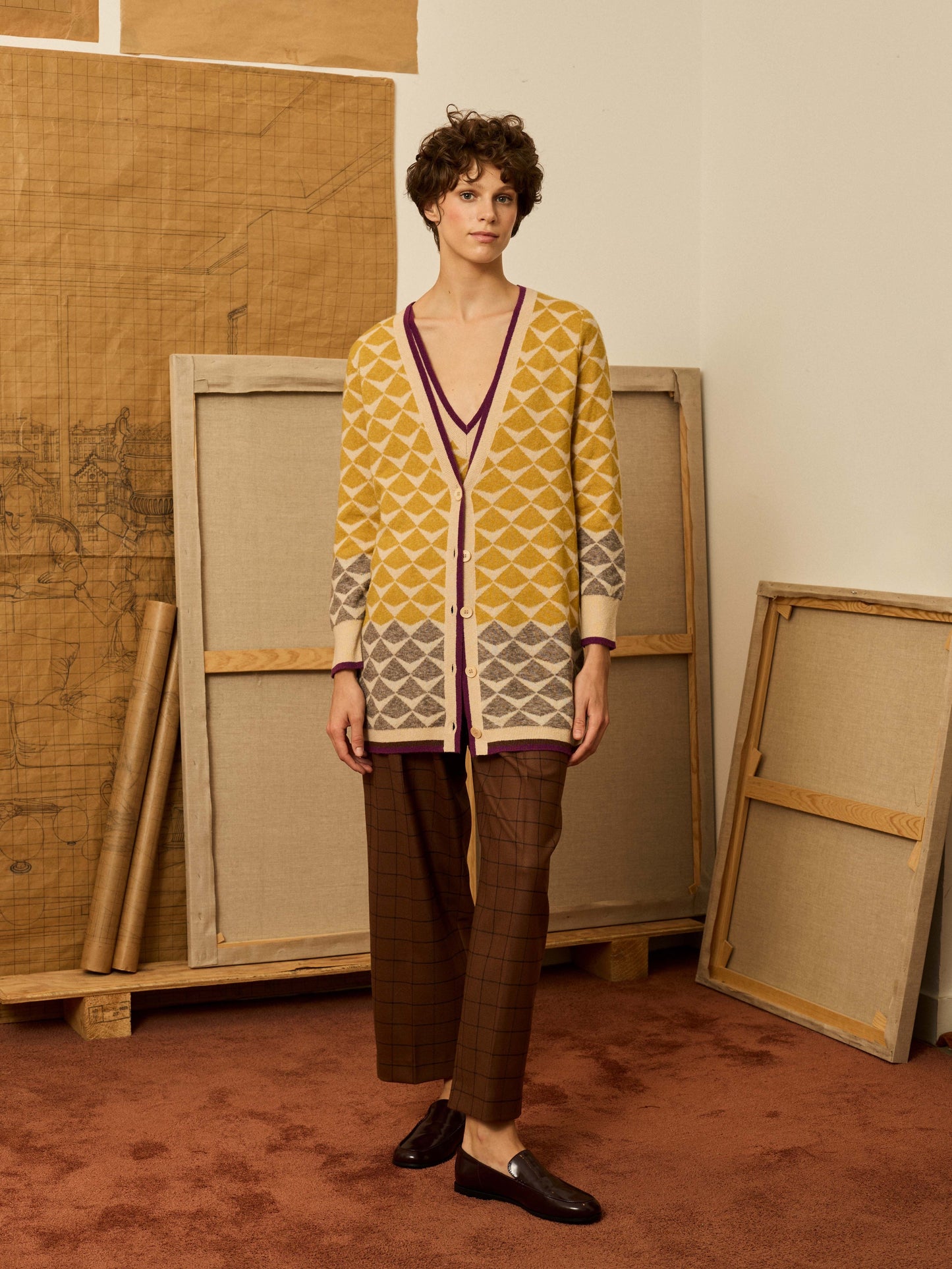 Chaqueta greca de intarsia amarilla