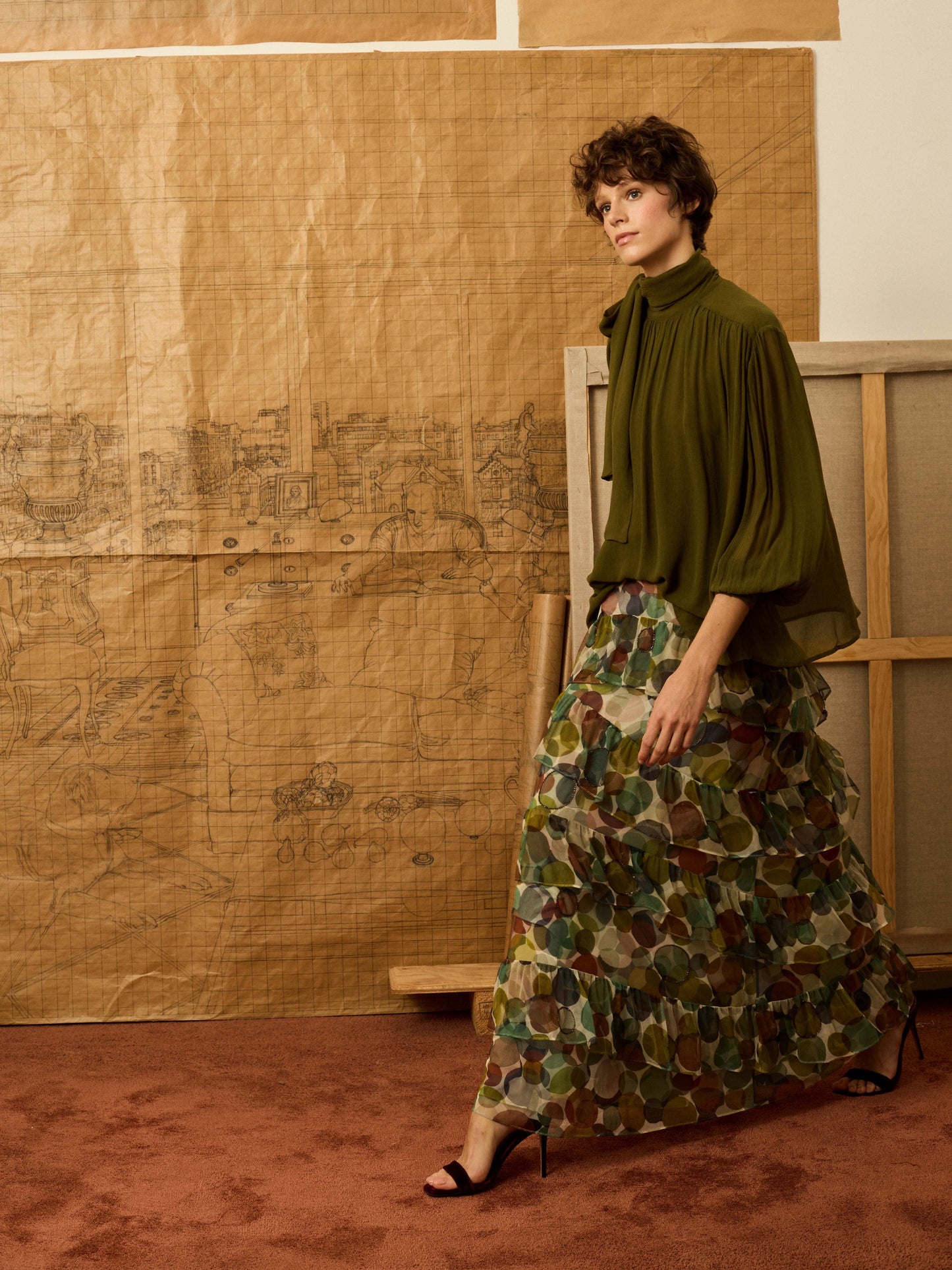 Blusa verde cuello alto lazada