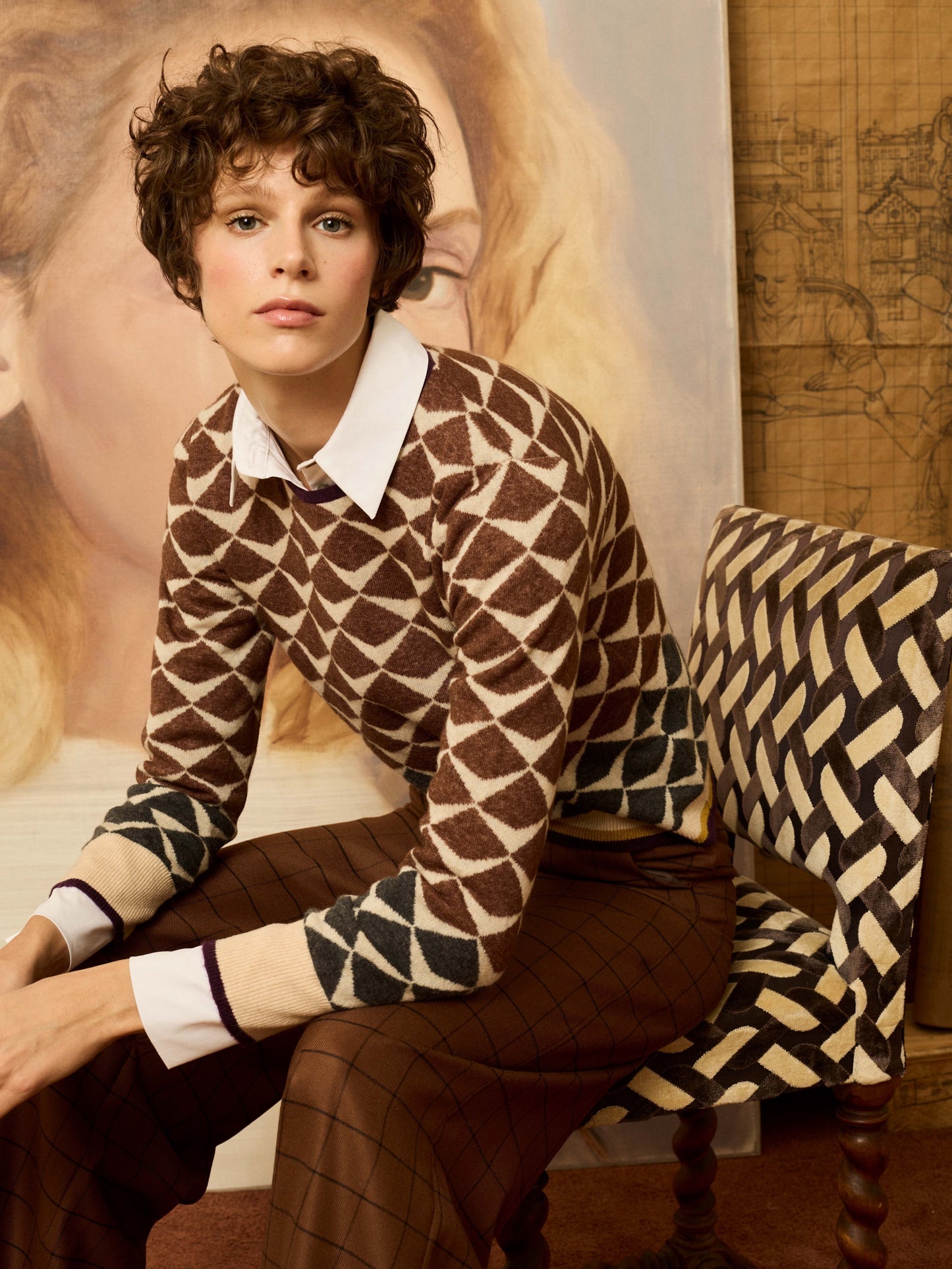 Jersey greca de intarsia marrón