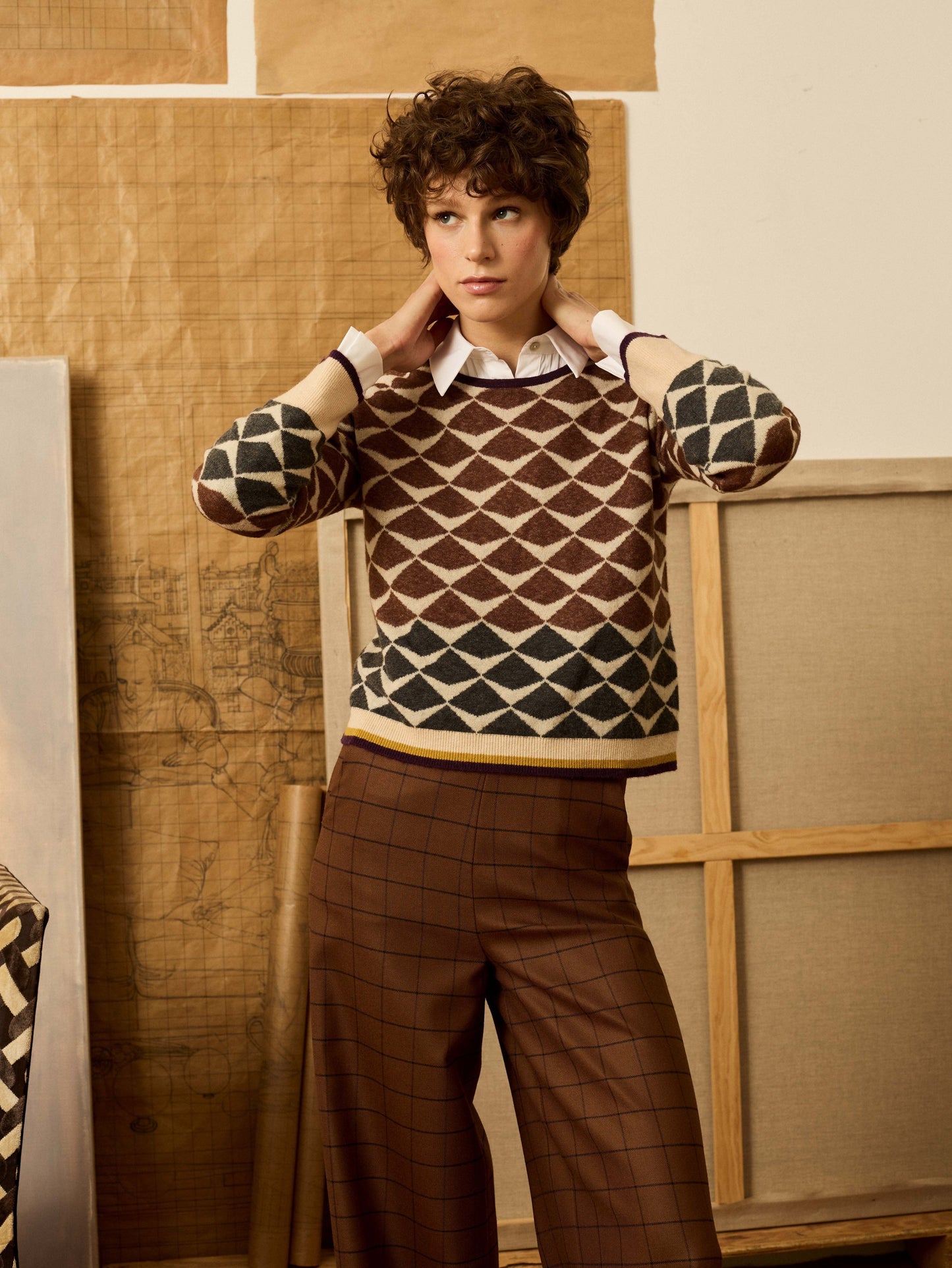 Jersey greca de intarsia marrón