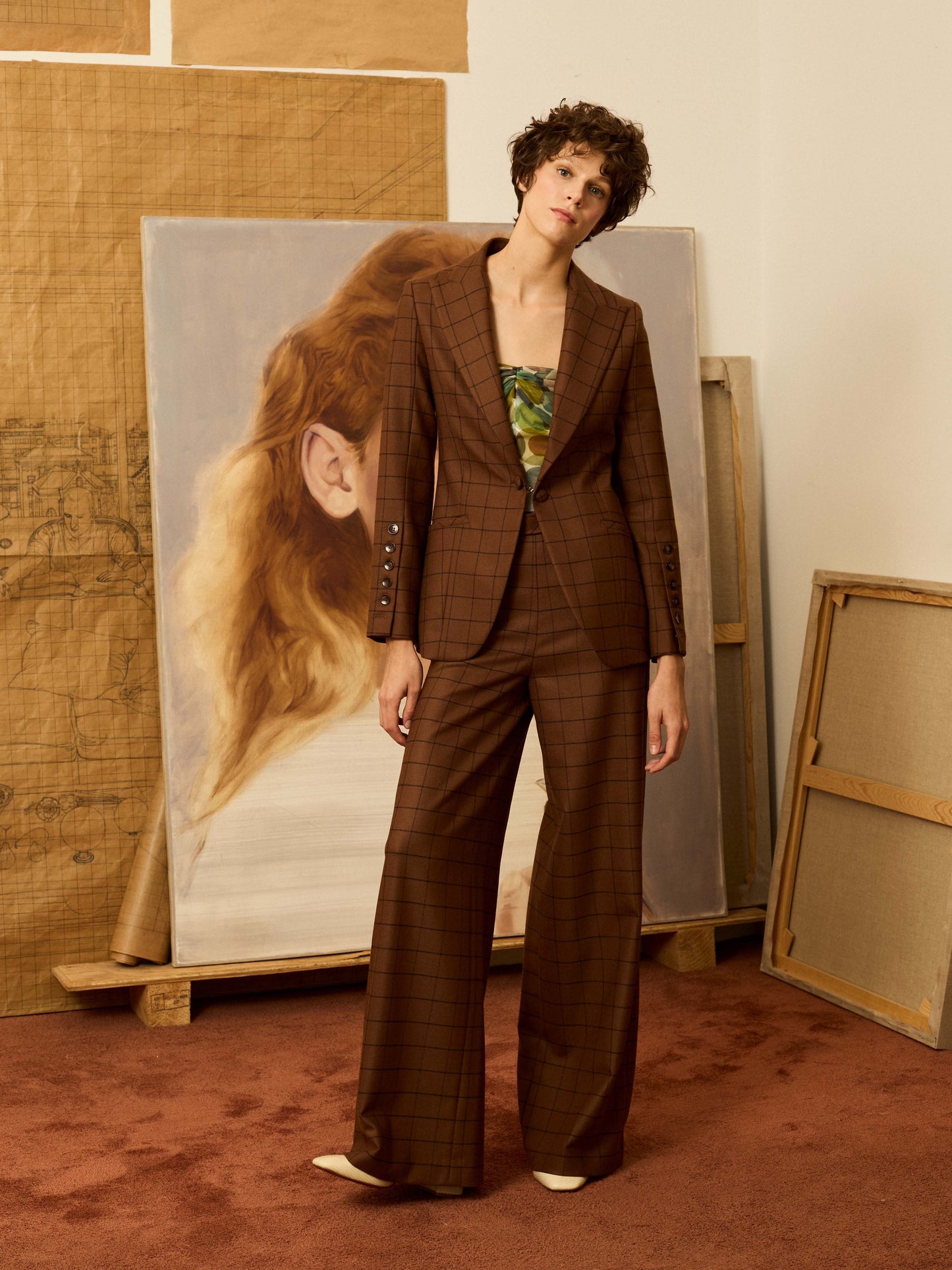 Blazer marrón de cuadros