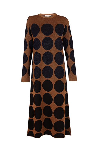 Vestido midi con lunares azul marino y negro