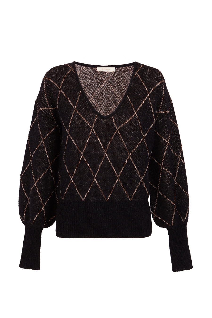 Jersey cuello pico negro con rombos metalizados