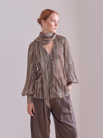Blusa metalizada marrón