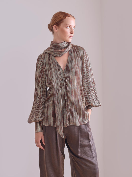 Blusa metalizada marrón