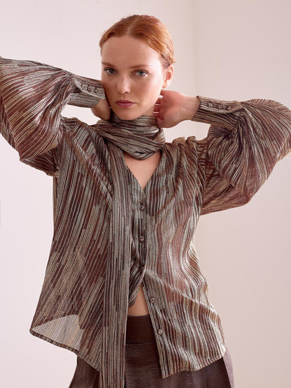 Blusa metalizada marrón