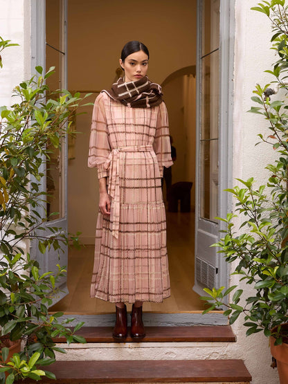 Vestidos cuadros tul rosa manga larga